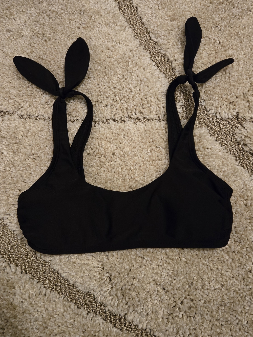 Black Tie-Shoulder Bikini Top